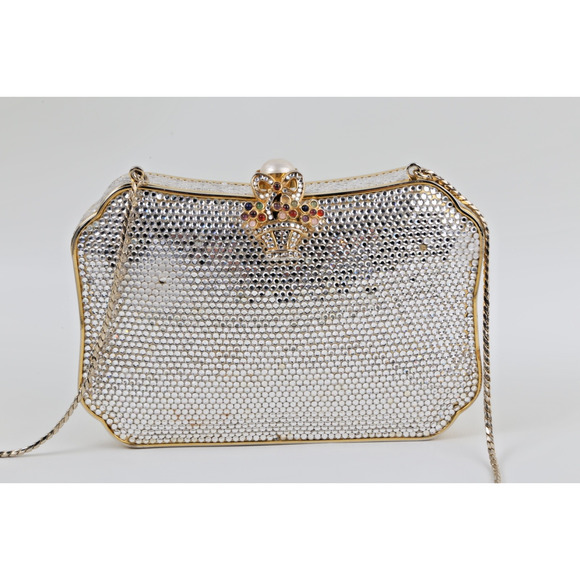 Vintage Judith Leiber Swarovski Crystal Minaudiere Evening Bag With Comb, Mirror - Picture 5 of 16